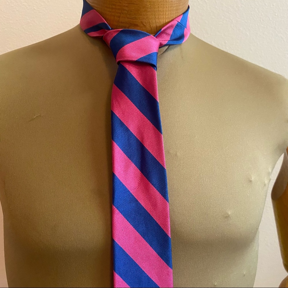 J Crew skinny Necktie silk made in USA pink blue stripe